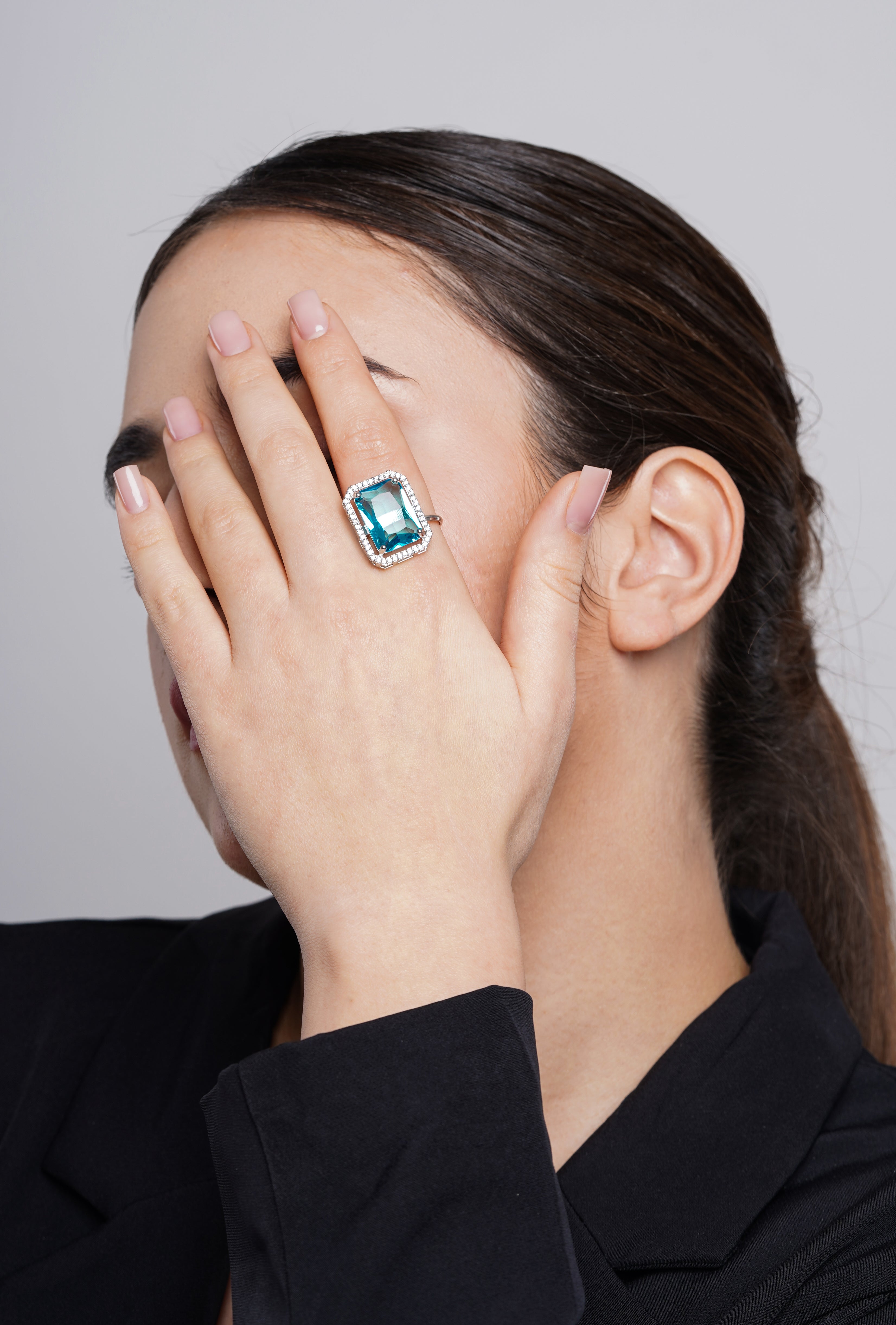 LUXURIOUS BLUE TOPAZ ADJUSTABLE RING